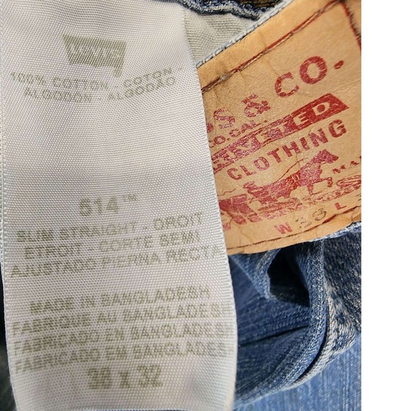 Levis 514 Jeans Mens 38x32 Blue Denim Straight Leg Classic Five Pocket Workwear - Picture 9 of 9